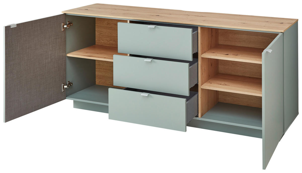 SIDEBOARD Lahore  in 180/77/44 cm  - Salbeigrün/Silberfarben, Design, Holzwerkstoff/Metall (180/77/44cm) - MID.YOU