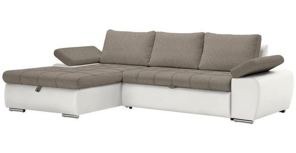 ECKSOFA in Flachgewebe Weiß, Hellbraun  - Hellbraun/Weiß, Design, Kunststoff/Textil (175/271cm) - Xora