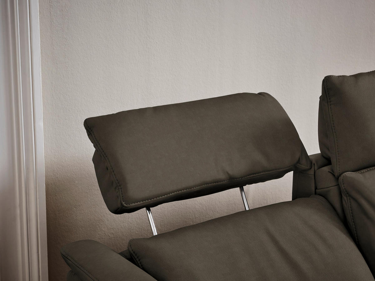 TRAPEZSOFA in Echtleder Graubraun  - Graubraun/Schwarz, KONVENTIONELL, Leder/Metall (221/103/95cm) - Dieter Knoll