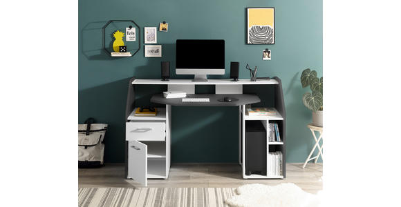 JUGENDSCHREIBTISCH  Graphitfarben, Weiß Stauraum  - Alufarben/Graphitfarben, MODERN, Holzwerkstoff/Kunststoff (160/97/67cm) - Carryhome