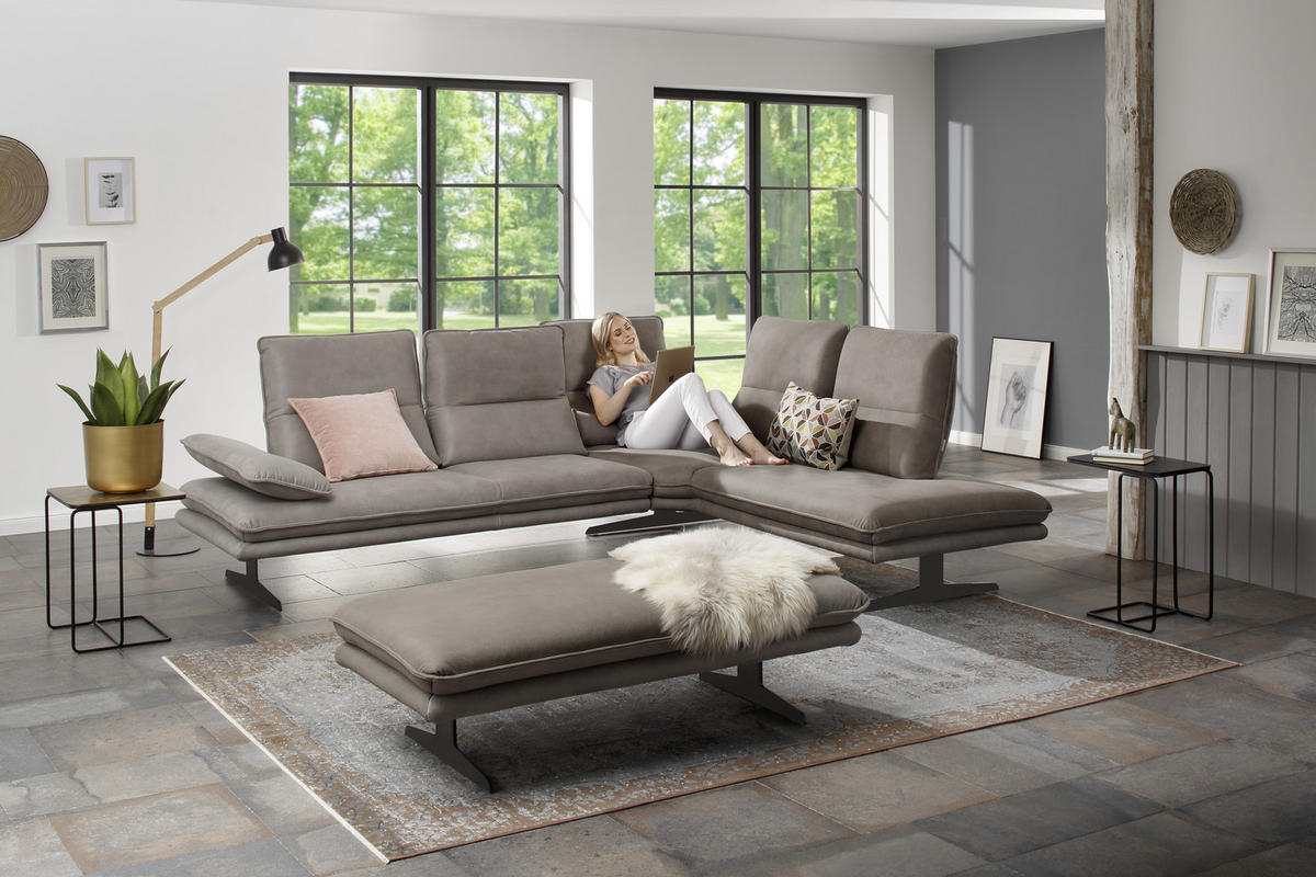 ECKSOFA in Mikrofaser Grau  - Schwarz/Grau, Design, Textil/Metall (284/224cm) - Chilliano