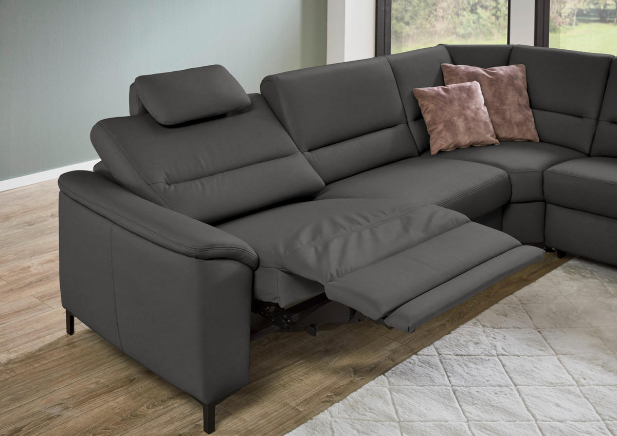 ECKSOFA Echtleder Dunkelgrau  - Dunkelgrau/Schwarz, Konventionell, Leder/Metall (290/249cm) - Beldomo Premium