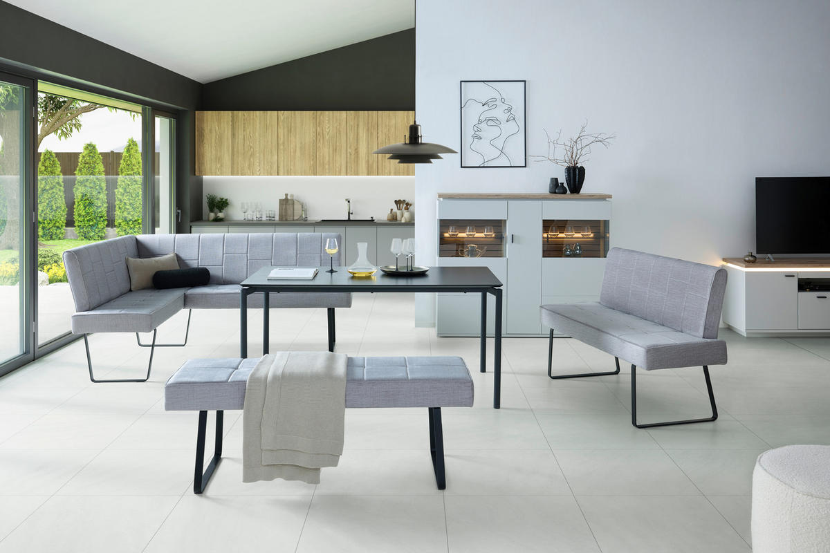 ECKBANK 150/190 cm Samt Hellgrau   - Hellgrau/Schwarz, KONVENTIONELL, Textil/Metall (150/190cm) - MID.YOU