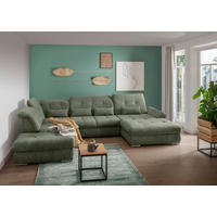 WOHNLANDSCHAFT Dunkelgrün Chenille  - Chromfarben/Dunkelgrün, MODERN, Textil/Metall (254/376/195cm) - Livetastic