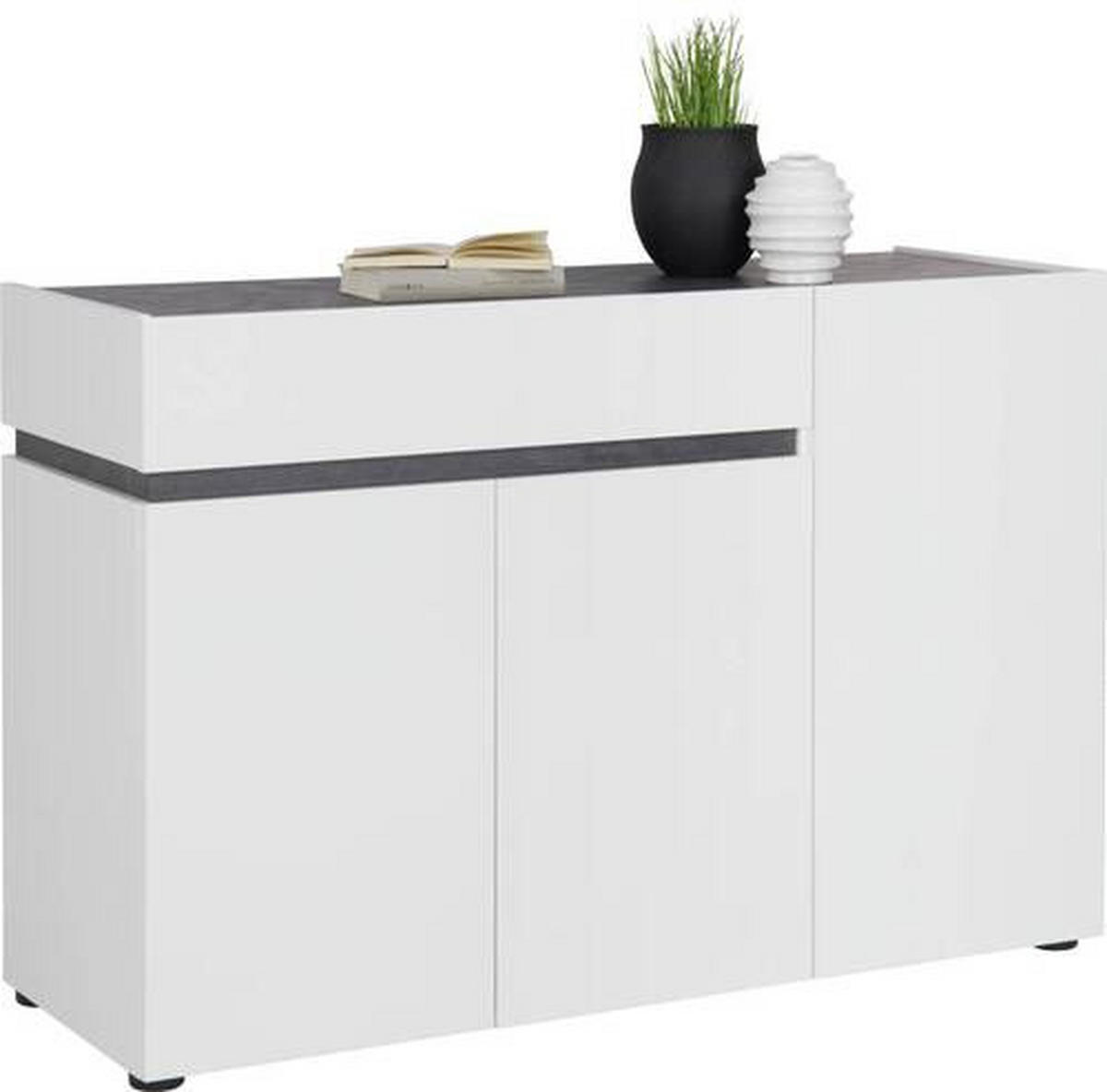 KOMODA S VRATIMA - bela/crna, Dizajnerski, pločasti materijal/plastika (120,2/80,1/42,6cm) - Voleo