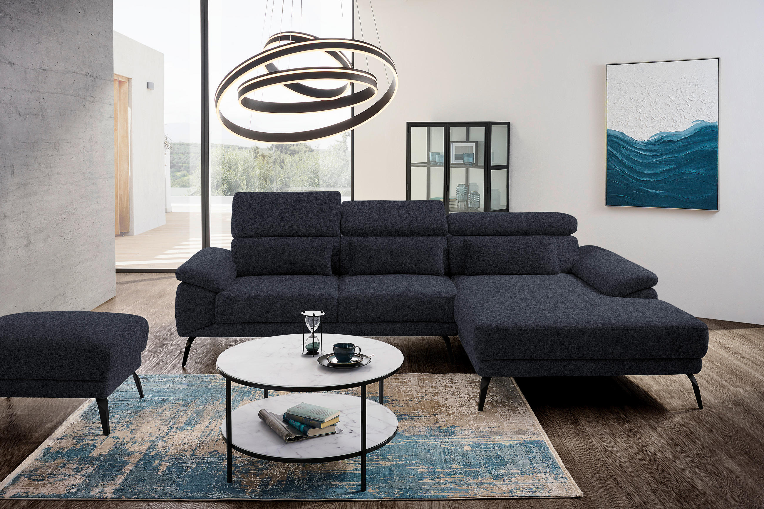 ECKSOFA in Velours Anthrazit  - Anthrazit/Schwarz, Design, Textil/Metall (295/187cm) - Novel