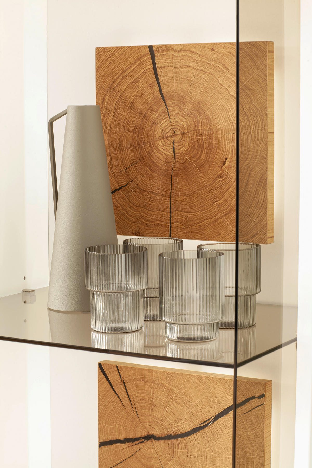 WOHNWAND  in Weiss, Eiche Bianco 303/203/50 cm  - Weiss/Eiche Bianco, Design, Glas/Holz (303/203/50cm) - Novel