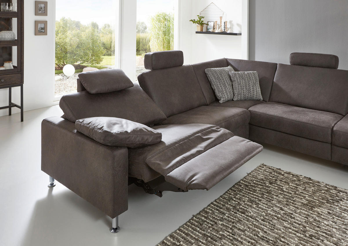 ECKSOFA in Mikrofaser Anthrazit  275/242 cm  - Anthrazit/Alufarben, Design, Textil/Metall (275/242cm) - Dieter Knoll