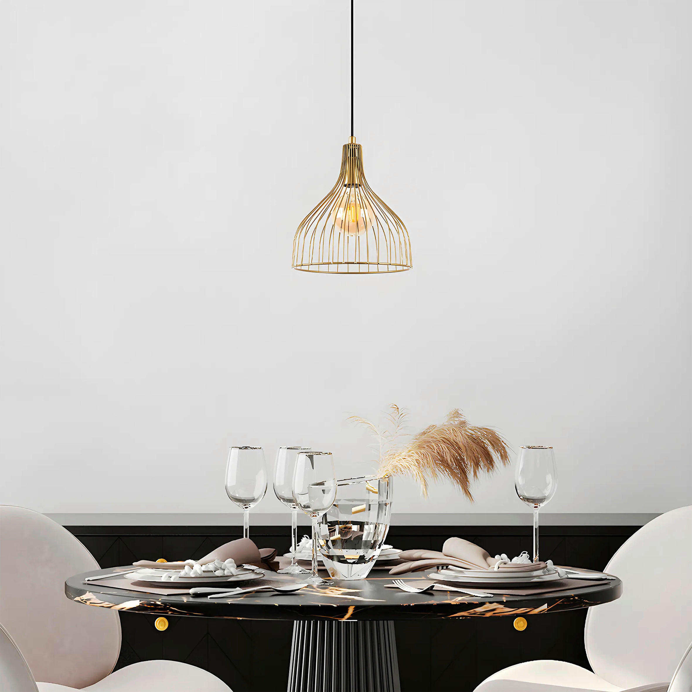 Thumbnail - P & B Hängeleuchte, Gold, Metall, 123 cm, CE, höhenverstellbar, mit Behang, Lampen & Leuchten, Innenbeleuchtung, Hängela...