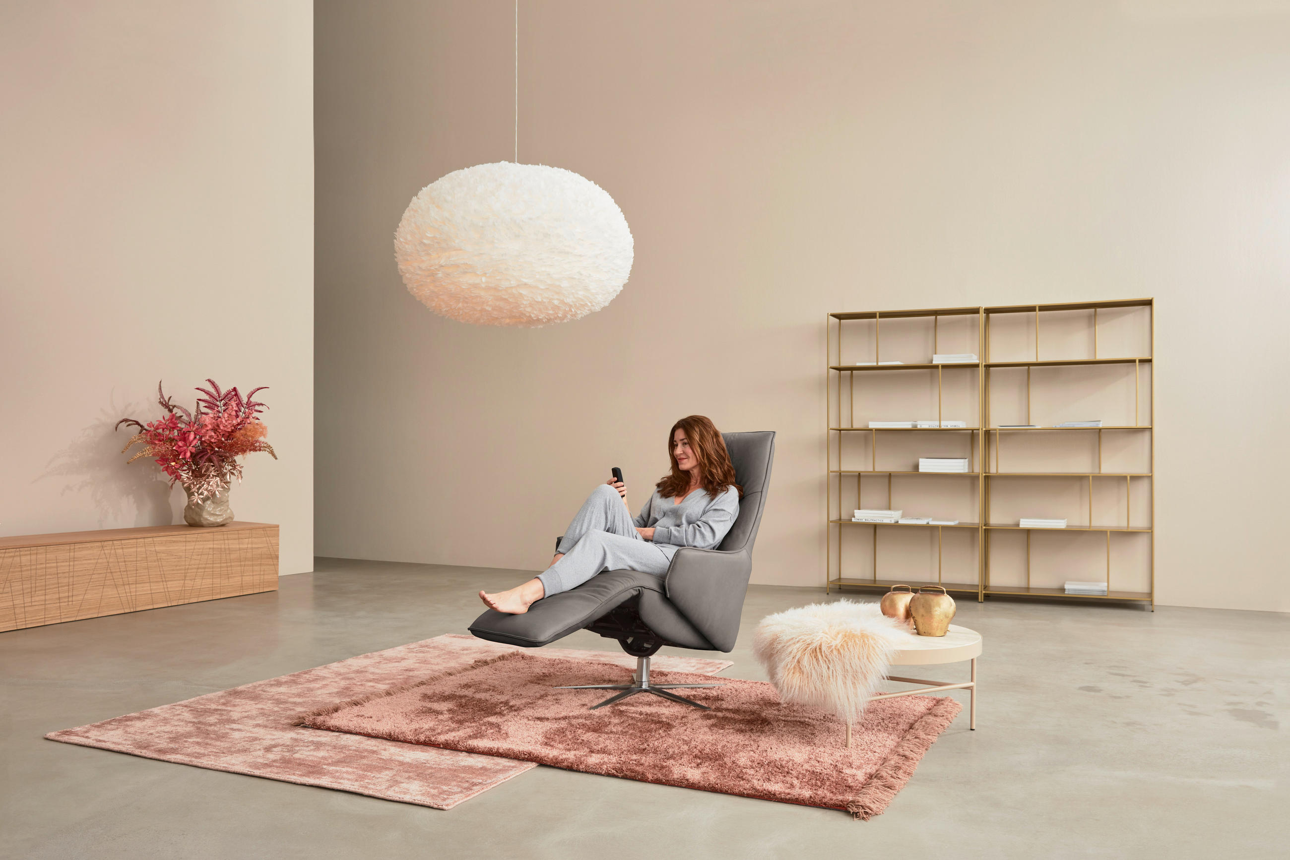 RELAXSESSEL in Leder Graubraun  - Edelstahlfarben/Graubraun, Design, Leder/Metall (70/120/88cm) - Himolla