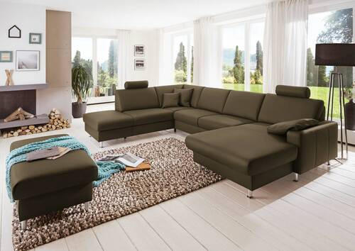 WOHNLANDSCHAFT in Echtleder Grün  - Alufarben/Grün, Design, Leder/Metall (233/339/165cm) - Beldomo Premium