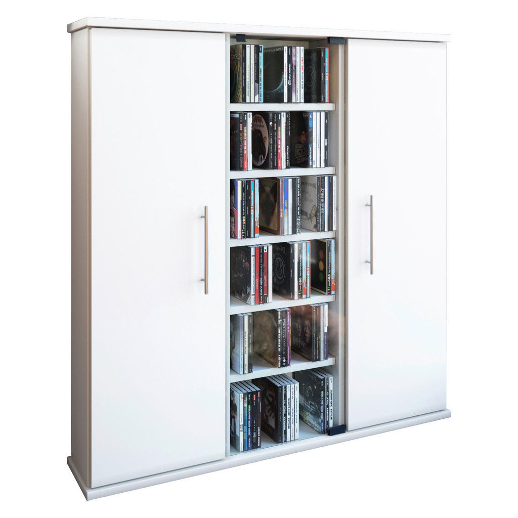 CD Regal mit Türen Santo 86 cm Weiß, Glas