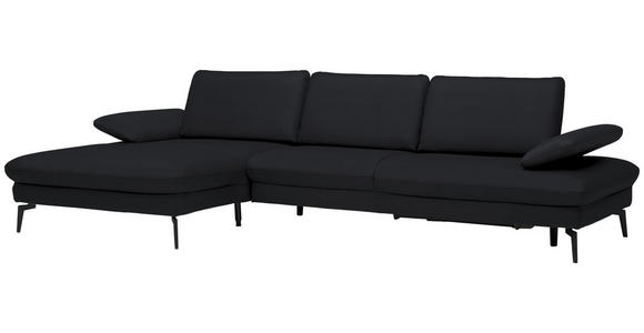 ECKSOFA in Echtleder Anthrazit  - Anthrazit/Schwarz, Design, Leder/Metall (157/325cm) - Dieter Knoll