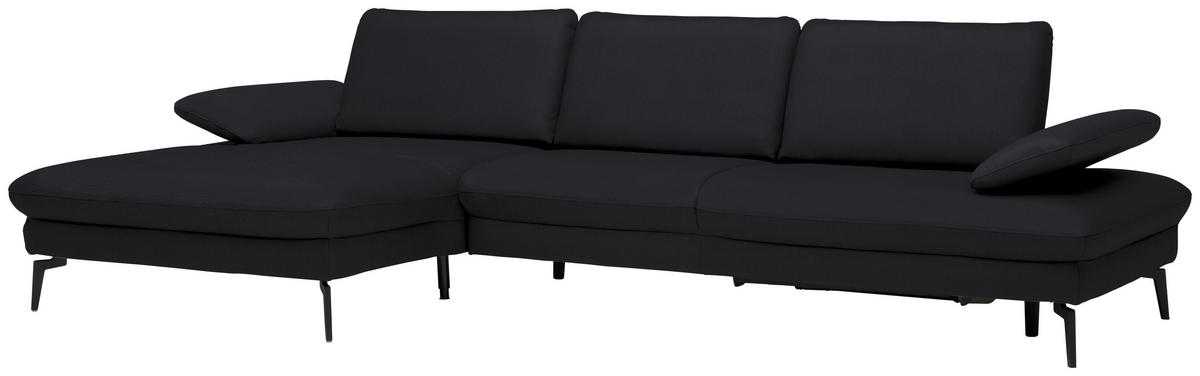 ECKSOFA in Echtleder Anthrazit  - Anthrazit/Schwarz, Design, Leder/Metall (157/325cm) - Dieter Knoll