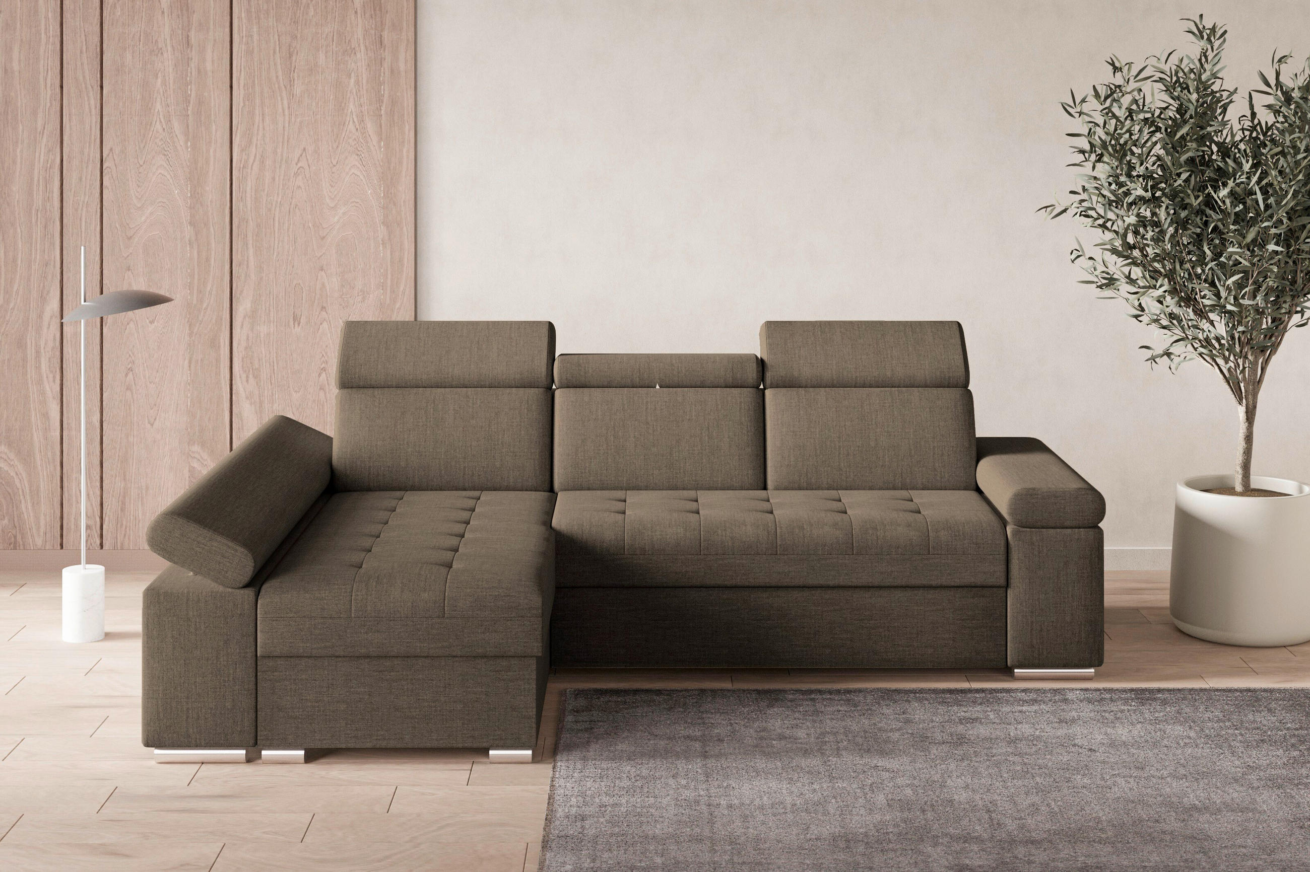 ECKSOFA TORONTO in Webstoff Braun  - Silberfarben/Braun, Design, Textil (168/260cm) - MID.YOU