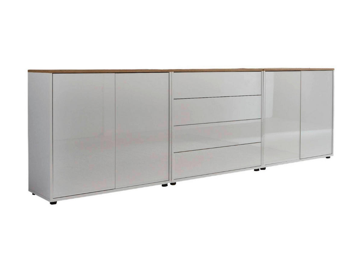 SIDEBOARD Mailand Set 5  in 237/73/33 cm  - Weiß Hochglanz/Schwarz, MODERN, Holzwerkstoff/Kunststoff (237/73/33cm) - MID.YOU