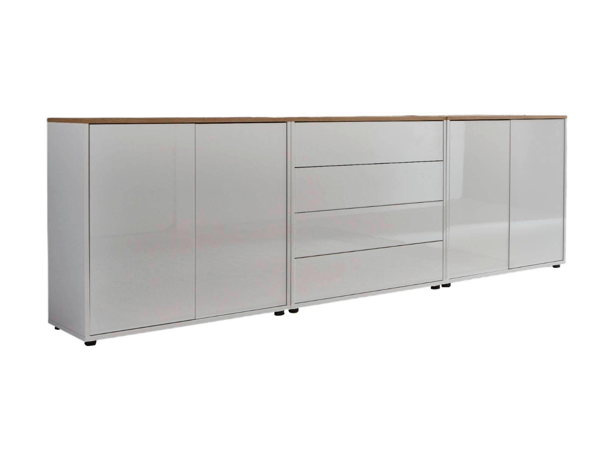 Mid.you Sideboard Mailand Set 5 Weiß, Eiche Artisan, Weiß Hochglanz 237x73x33 cm