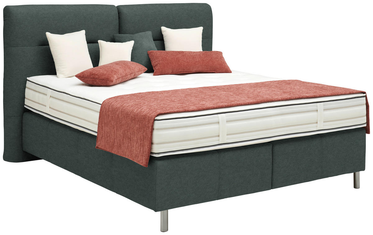 BOXSPRINGBETT 160/200 cm  in Dunkelgrün  - Dunkelgrün/Alufarben, KONVENTIONELL, Textil/Metall (160/200cm) - Dieter Knoll