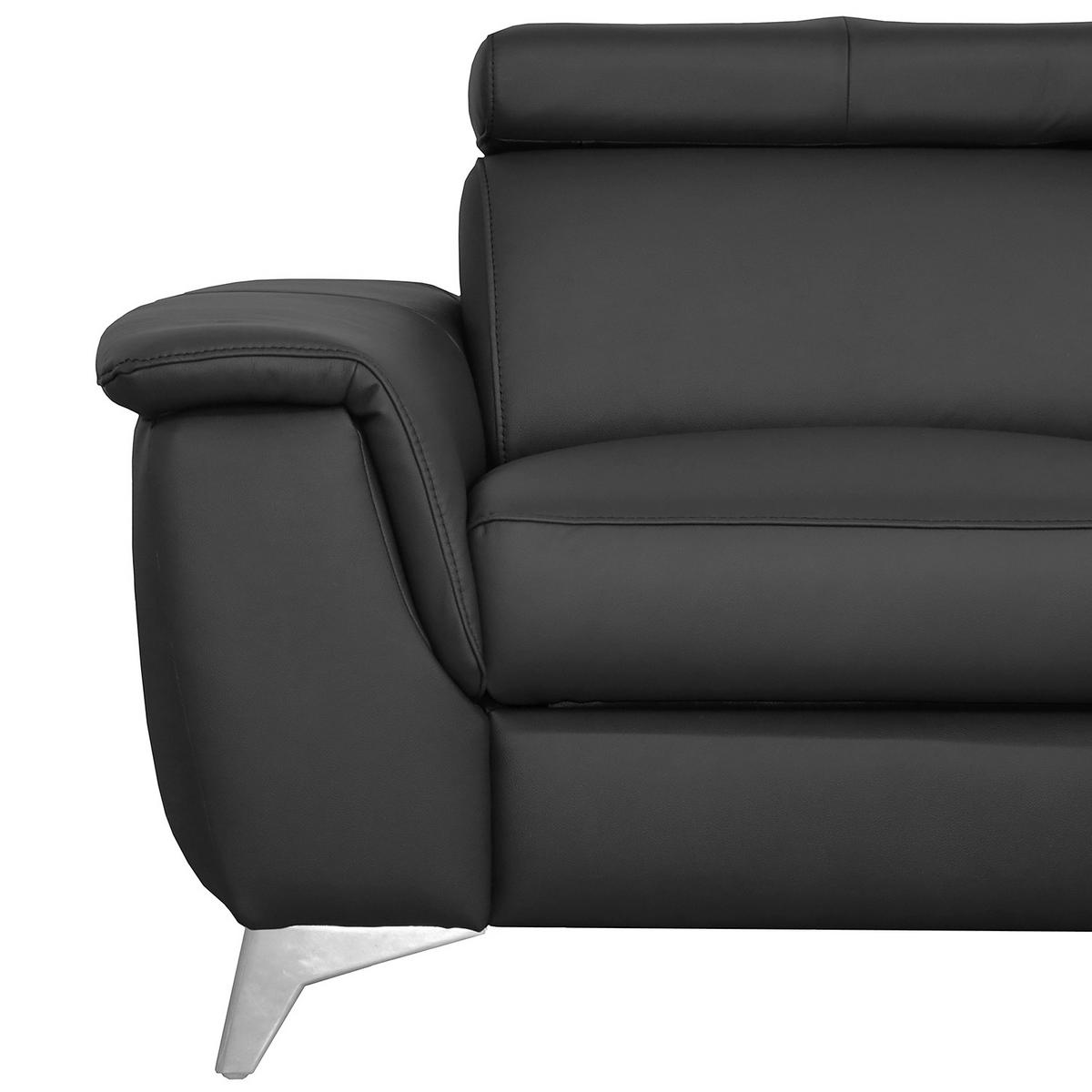 ECKSOFA Schwarz Echtleder Lederlook  - Chromfarben/Schwarz, Design, Leder/Textil (257/197cm) - Livetastic