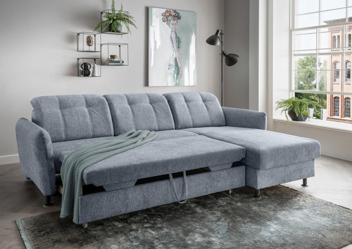 ECKSOFA Hellblau Chenille  - Schwarz/Hellblau, MODERN, Textil/Metall (267/184cm) - Livetastic