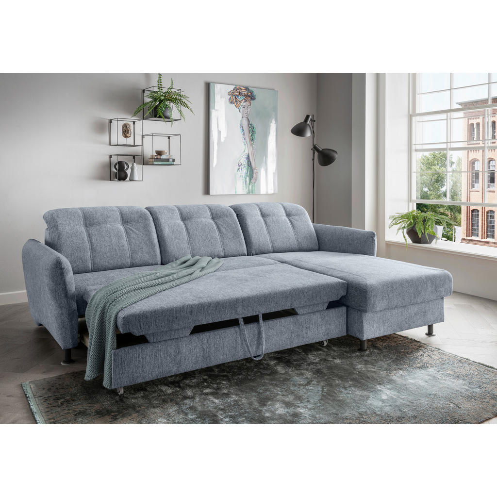 Thumbnail - Livetastic Ecksofa, Hellblau, Textil, Uni, 4-Sitzer, Ottomane rechts, L-Form, 267x184 cm, Made in EU, Liegefunktion, sei...