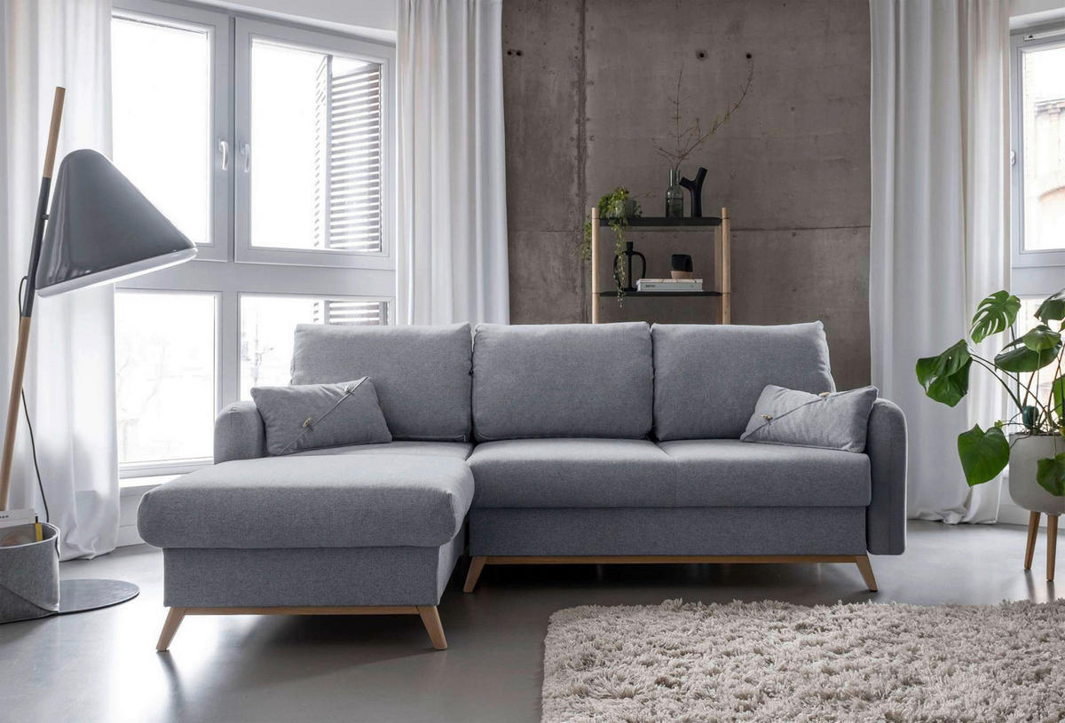 KUTNA GARNITURA tekstil  svijetlo siva   - prirodne boje/svijetlo siva, tekstil/drvo (157/235cm) - MID.YOU