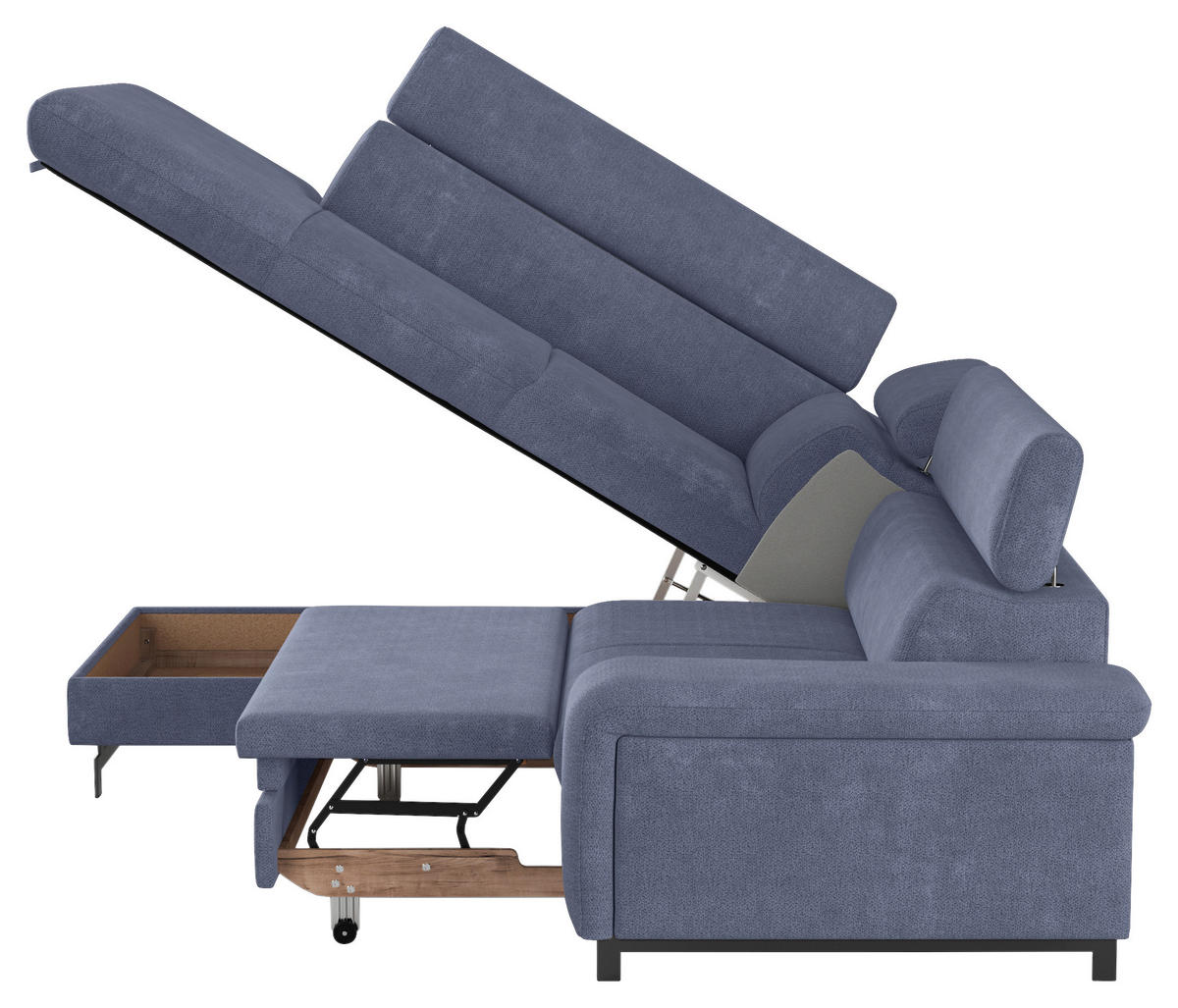 ECKSOFA in Chenille Blau  - Blau/Schwarz, Textil/Metall (215/262cm) - MID.YOU