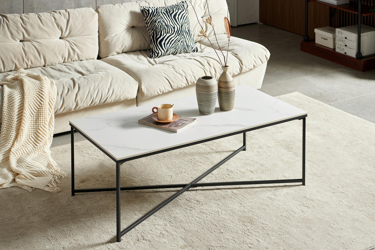 KONFERENČNÍ STOLEK, černá, bílá, kov, keramika, 120/43/60 cm - bílá/černá, Design, kov/keramika (120/43/60cm) - Livetastic