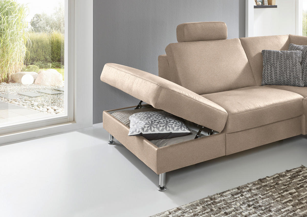 ECKSOFA in Mikrofaser Beige  - Beige/Alufarben, Design, Textil/Metall (242/275cm) - Dieter Knoll