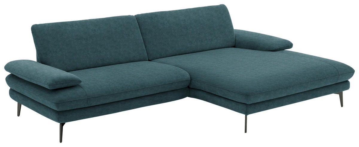 ECKSOFA in Velours Petrol  - Petrol/Schwarz, Design, Textil/Metall (284/184cm) - Dieter Knoll
