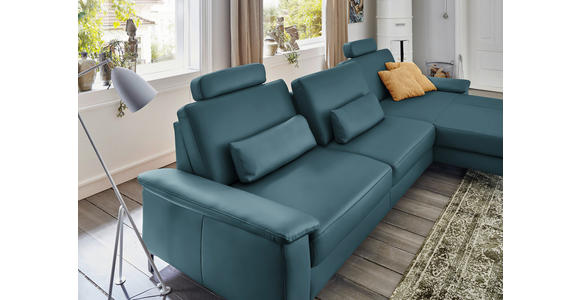 ECKSOFA in Echtleder Blau 176/334 cm - Blau/Schwarz, Design, Leder/Metall (176/334cm) - Dieter Knoll
