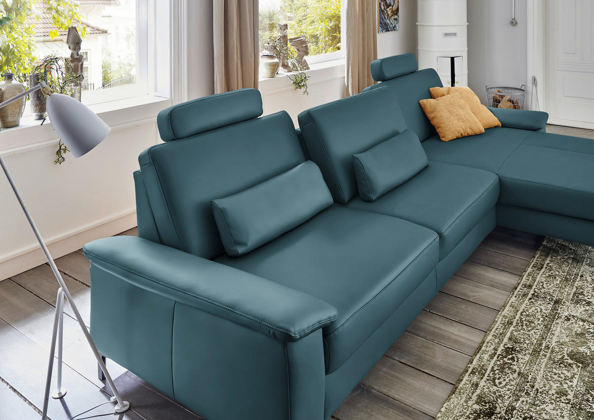 ECKSOFA in Echtleder Blau  176/334 cm  - Blau/Schwarz, Design, Leder/Metall (176/334cm) - Dieter Knoll
