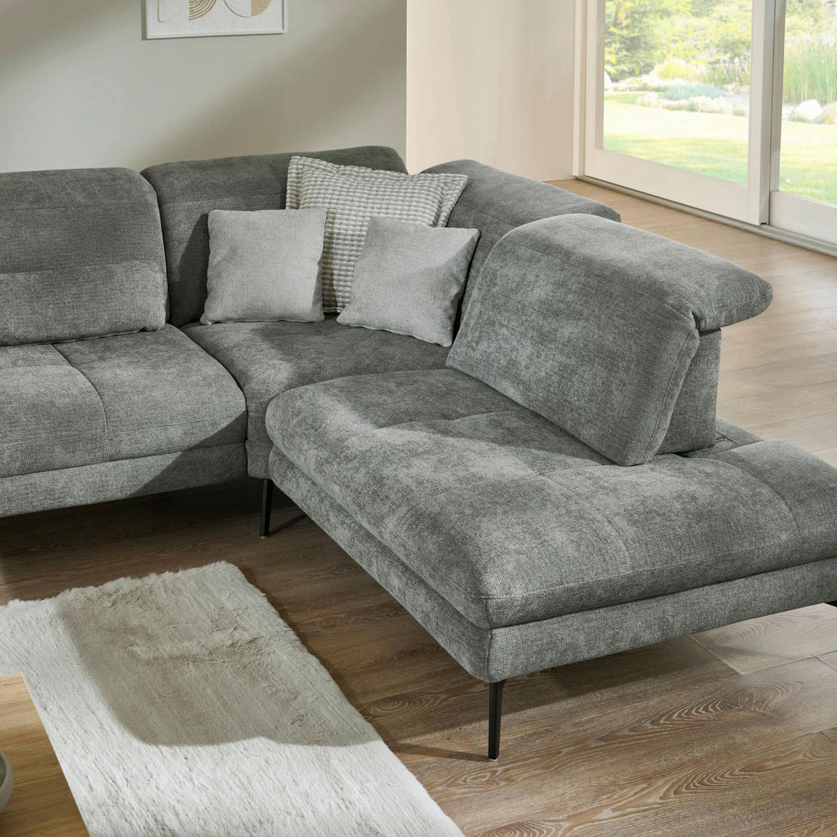 Colțar, textil, gri - negru/gri, Design, metal/textil (311/235cm) - Beldomo Style