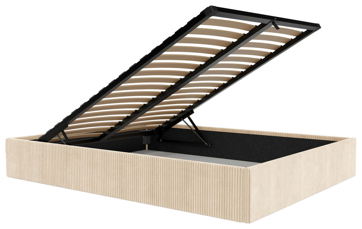 POLSTERBETT Bettkasten, Lattenrost 160/200 cm  in Creme  - Creme/Schwarz, Design, Holz/Textil (160/200cm) - Boxxx