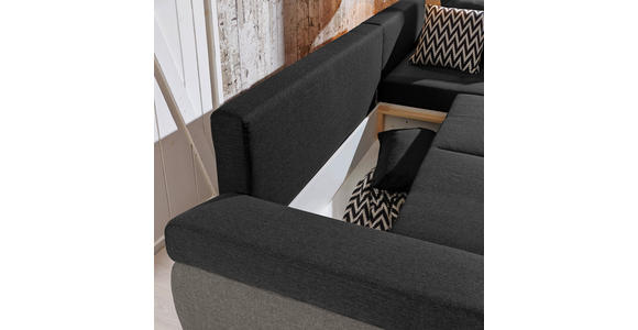 ECKSOFA Schwarz, Beige Webstoff  - Beige/Schwarz, Design, Kunststoff/Textil (313/215cm) - Carryhome