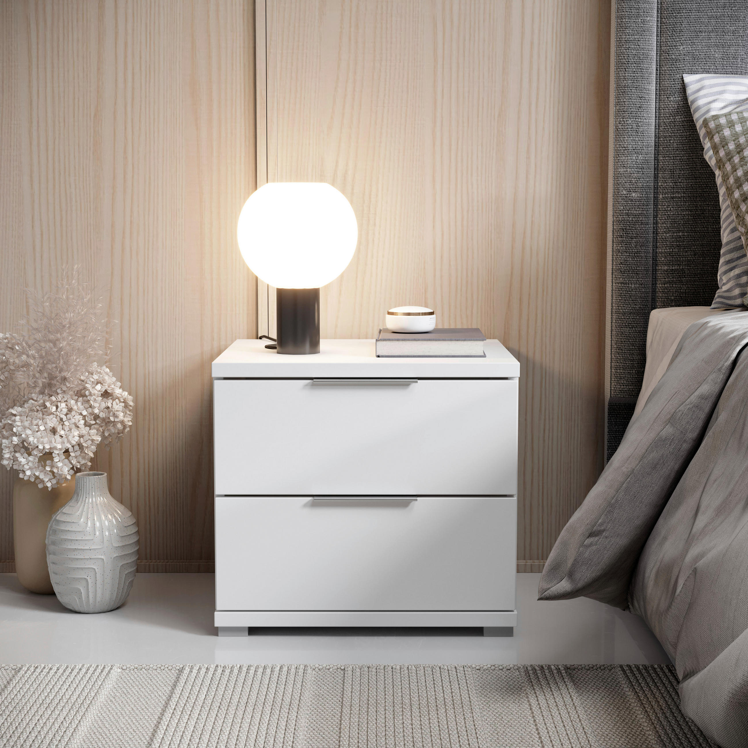 NACHTSCHRANK 46/43/42 cm  - Alufarben/Weiß, KONVENTIONELL, Holzwerkstoff/Kunststoff (46/43/42cm) - Boxxx