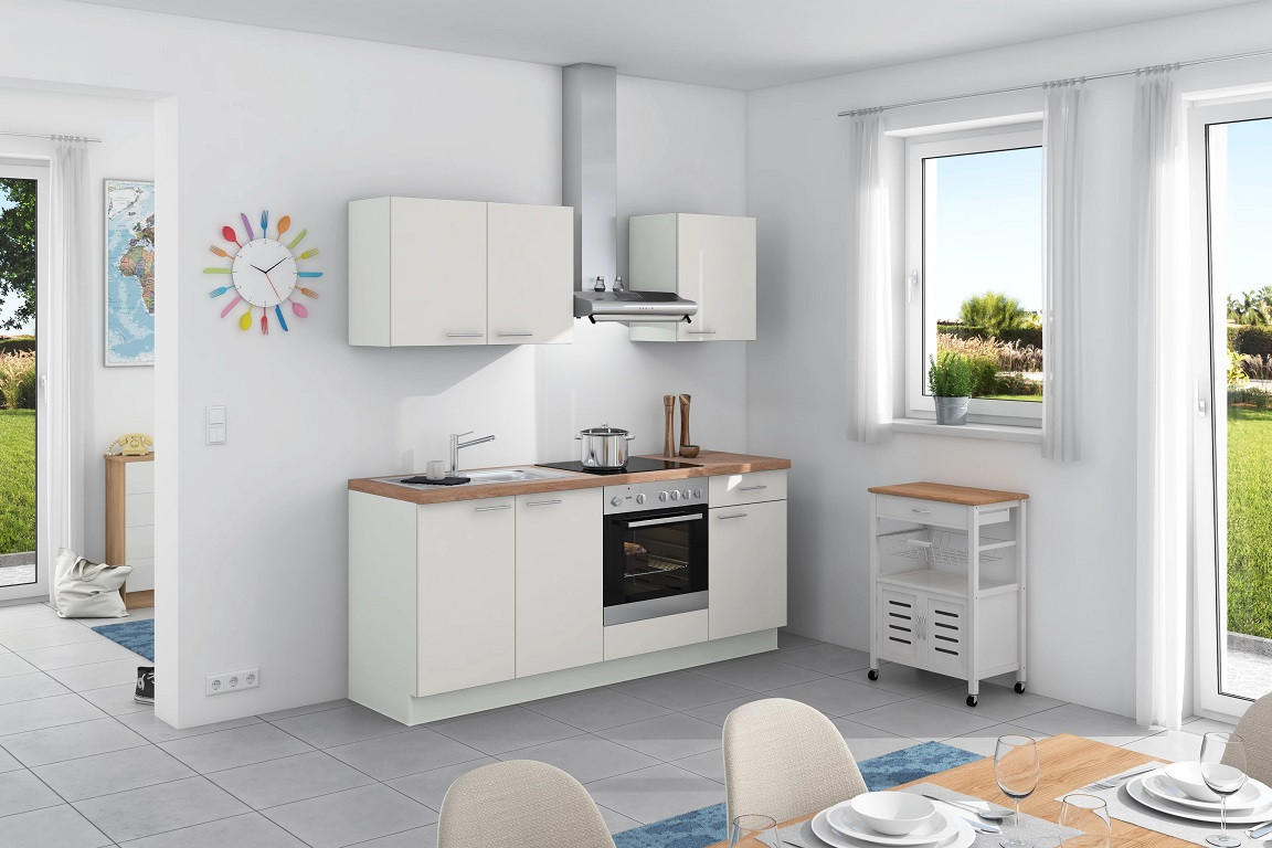 Küchenzeile Base ohne Geräte 200 cm Weiß/Bergeiche