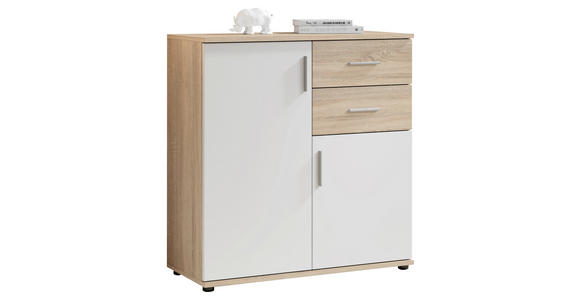 KOMMODE 80/82/35 cm in Weiß, Sonoma Eiche - Silberfarben/Schwarz, KONVENTIONELL, Holzwerkstoff/Kunststoff (80/82/35cm) - Carryhome