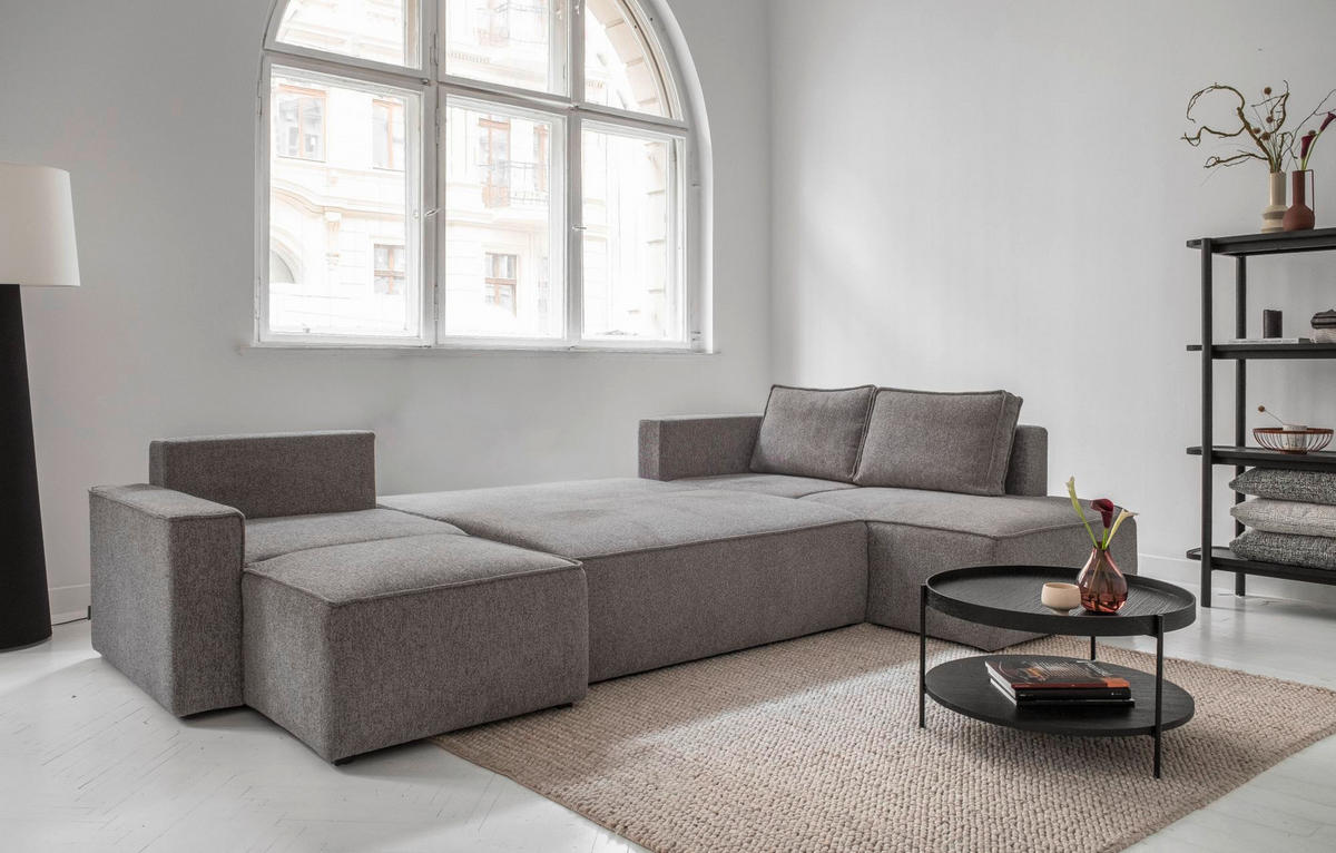 SJEDEĆA GARNITURA tekstil  siva   - bijela/siva, Design, tekstil/plastika (156/322/194cm) - MID.YOU