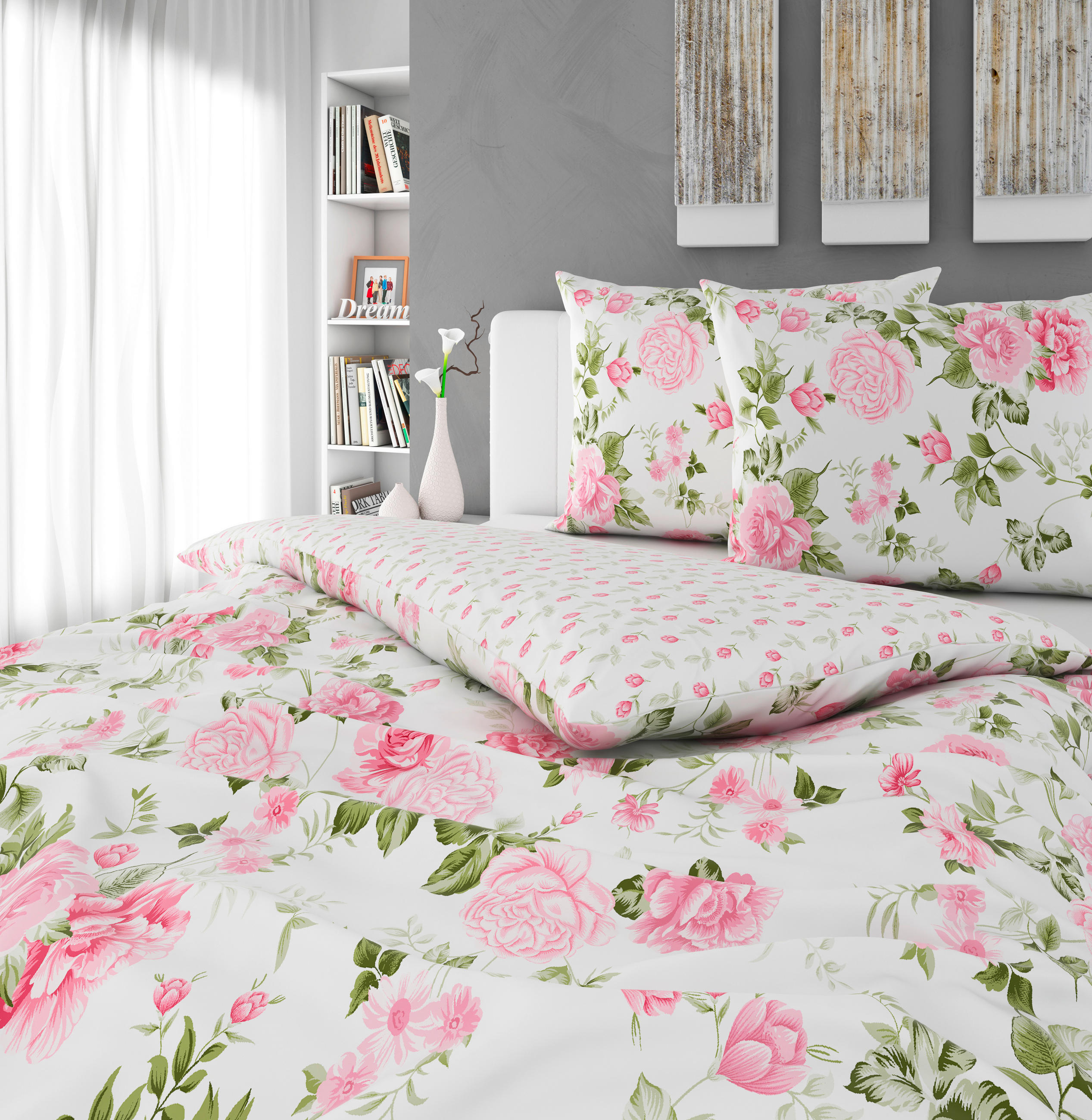 OBOJESTRANSKA POSTELJNINA ROSES 200/240 cm saten večbarvno  - večbarvno, Konvencionalno, tekstil (200/240cm) - Esposa