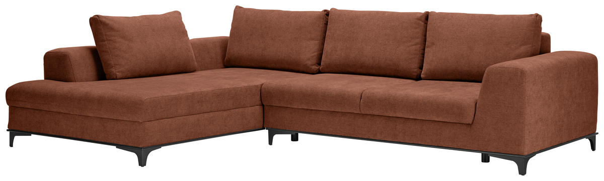 ECKSOFA inkl. Funktionen Terracotta Webstoff  inkl. Rückenkissen, Bettkasten, Schlaffunktion, Rücken echt  - Wengefarben/Terracotta, Design, Holz/Textil (211/314cm) - Stylife
