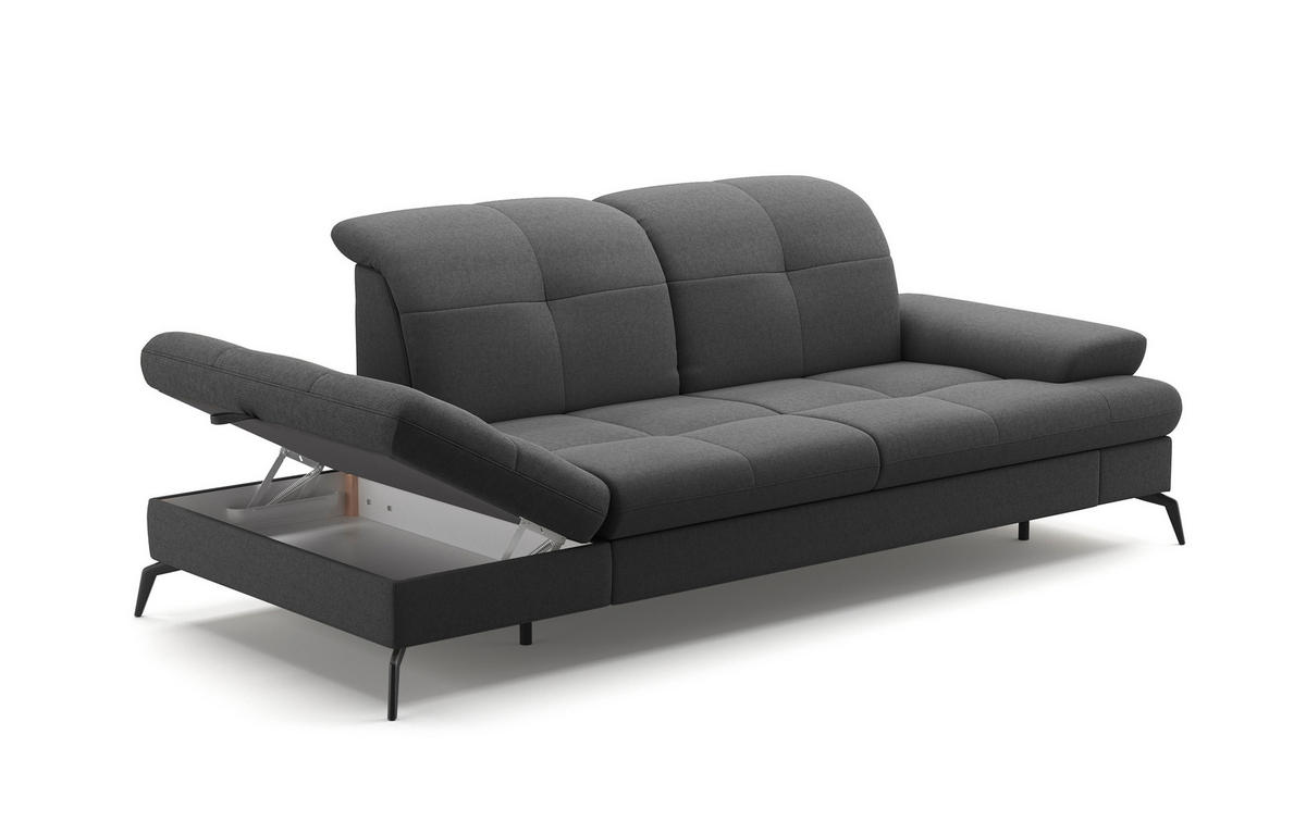 RÉCAMIERE in Flachgewebe Dunkelgrau  - Dunkelgrau/Schwarz, Konventionell, Textil/Metall (231/90/122cm) - Sit & More