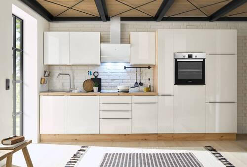 KÜCHENBLOCK 370 cm   in Eiche Artisan, Weiß Hochglanz  - Weiß Hochglanz/Alufarben, LIFESTYLE, Holzwerkstoff/Kunststoff (370cm) - Respekta