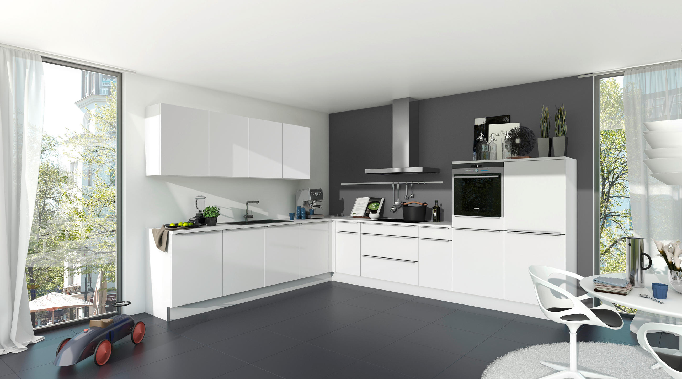 EINBAUKÜCHE   - Eichefarben/Weiß, Design, Holzwerkstoff - Dieter Knoll