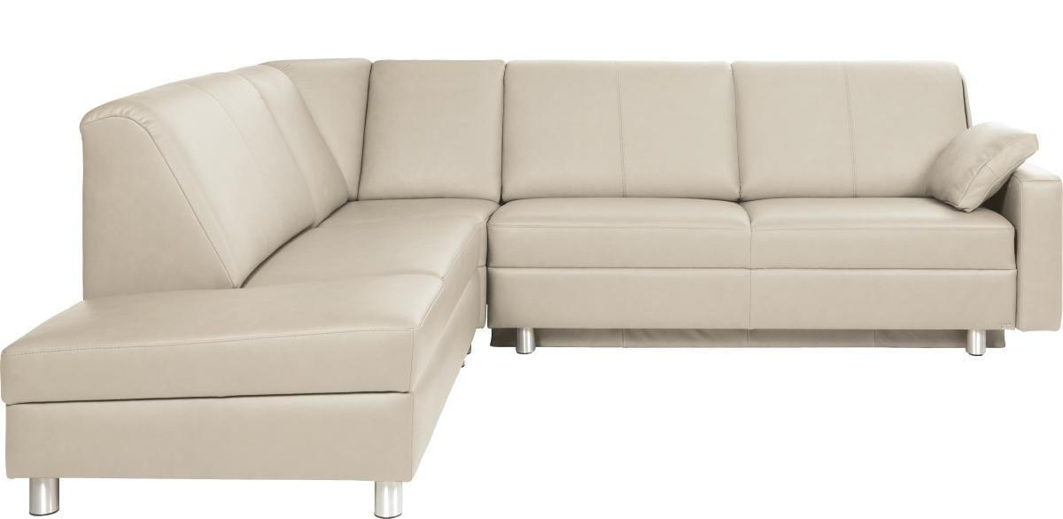 ECKSOFA in Echtleder Weiß  217/268 cm  - Alufarben/Weiß, KONVENTIONELL, Leder/Metall (217/268cm) - Sedda