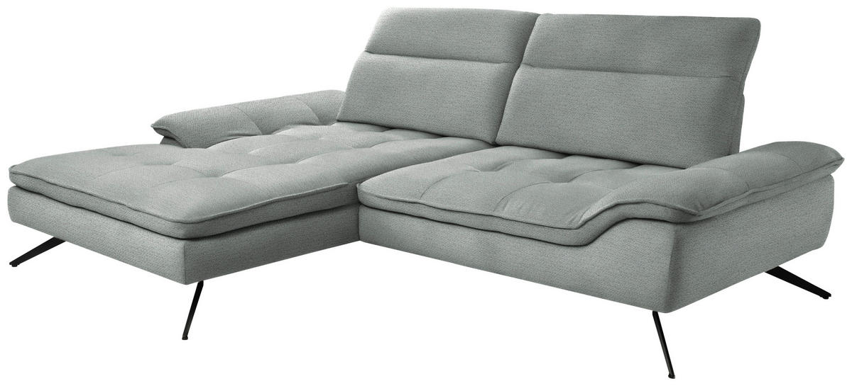 ECKSOFA in Chenille Hellgrau  - Hellgrau/Schwarz, Design, Textil/Metall (179-202/288cm) - Stylife