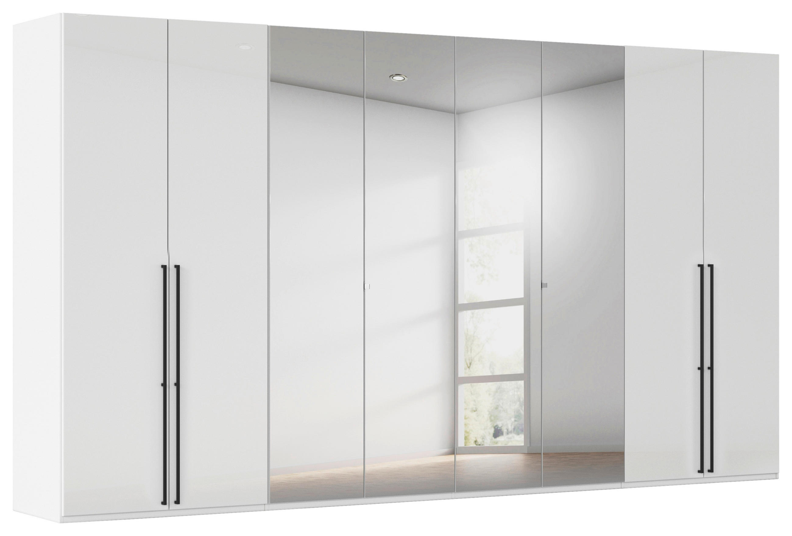 DREHTÜRENSCHRANK 400/223/61 cm,  in Weiß, Weiß Hochglanz, 8-türig  - Chromfarben/Weiß Hochglanz, Basics, Glas/Holzwerkstoff (400/223/61cm) - Novel