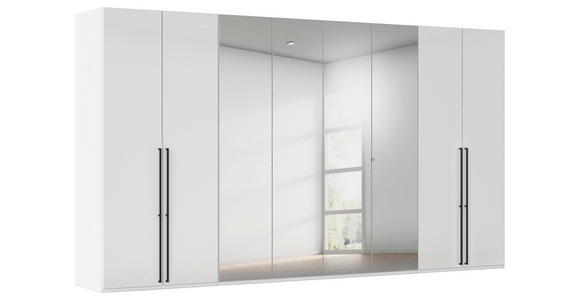 DREHTÜRENSCHRANK 400/223/61 cm,  in Weiß, Weiß Hochglanz, 8-türig  - Chromfarben/Weiß Hochglanz, Basics, Glas/Holzwerkstoff (400/223/61cm) - Novel