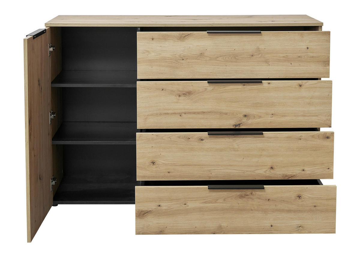 KOMMODE 135.9/92.9/42 cm  in Eichefarben  - Eichefarben/Schwarz, Konventionell, Holzwerkstoff/Metall (135.9/92.9/42cm) - Xora