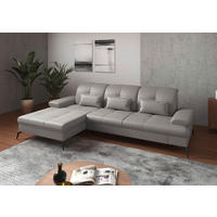 ECKSOFA in Vliesstoff Kombination Echtleder/Stoff Hellgrau  - Hellgrau/Schwarz, Konventionell, Leder/Textil (185/279cm) - Sit & More